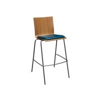 Used Wood Stack Stool w Cushion Seat, Turquoise Faux Leather