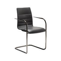 Brunner Fina meeting chair with a cantilever chrome base, upholstered in black leather