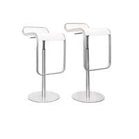 Polished aluminium counter height stool with seat upholstered in white leather