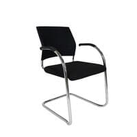 Stackable meeting chair with chrome legs upholstered in black fabric