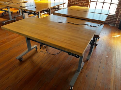 Butcher Block Height-Adjustable Table on Casters