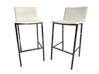 Pair of CB2 Phoenix Counter Stool White Leather Chrome