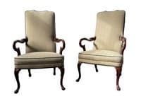 Pair of Southwood Queen Anne Style Shepherdโs Crook Arm Chair (Plaid)